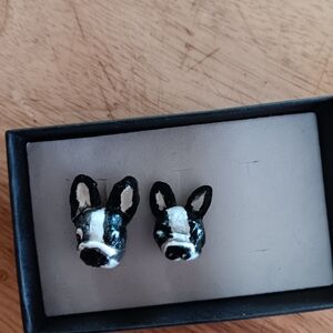 Black and White Puppy Earrings Post